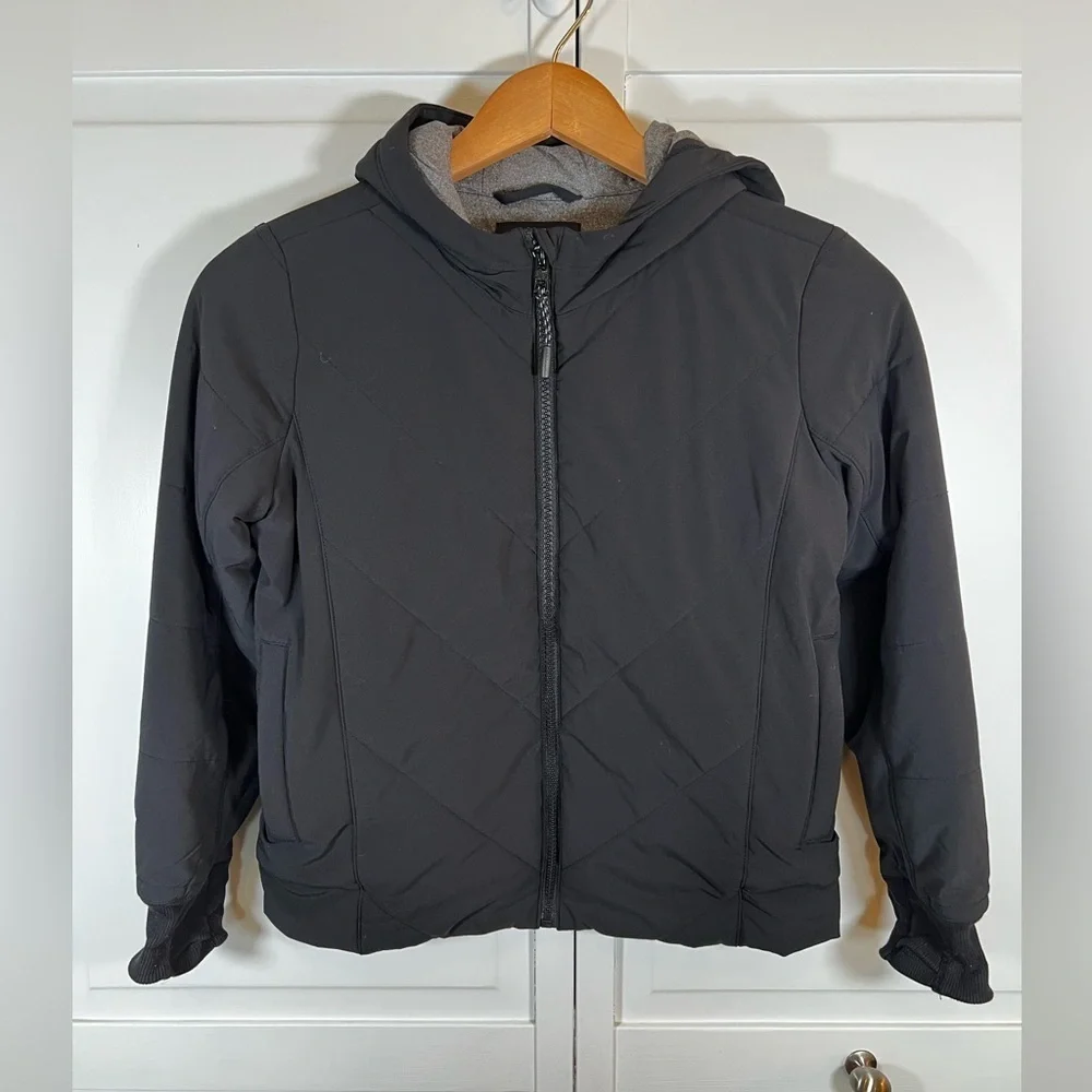 Athleta Coat Girl's Jump To It Lightweight Puffer Jacket Black Hooded M (8-10) - Picture 2 of 8